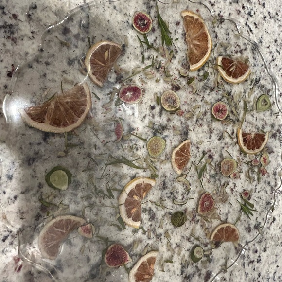 Custom resin board, filled with dried fruit and herbs